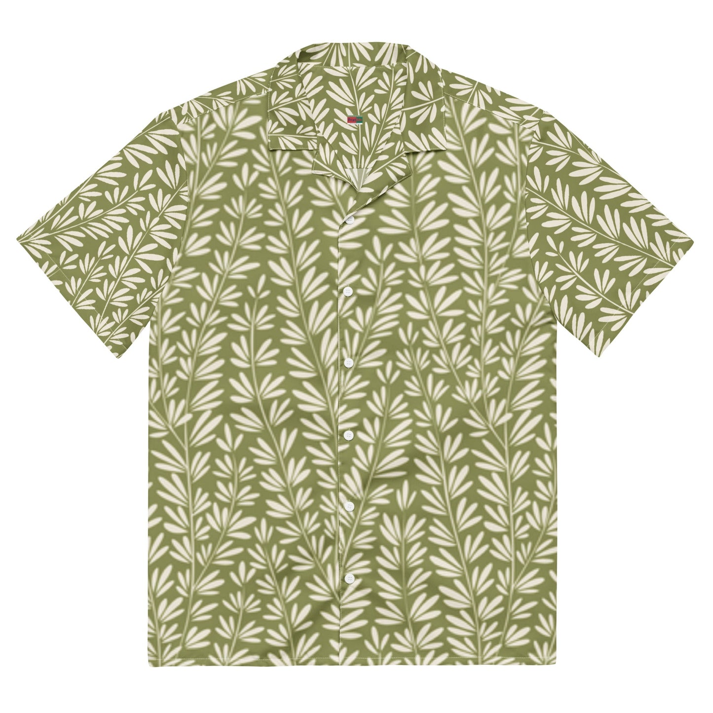 Light Olive Green Floral Beach Shirt - Unisex Short Sleeve Button Down - PratSN