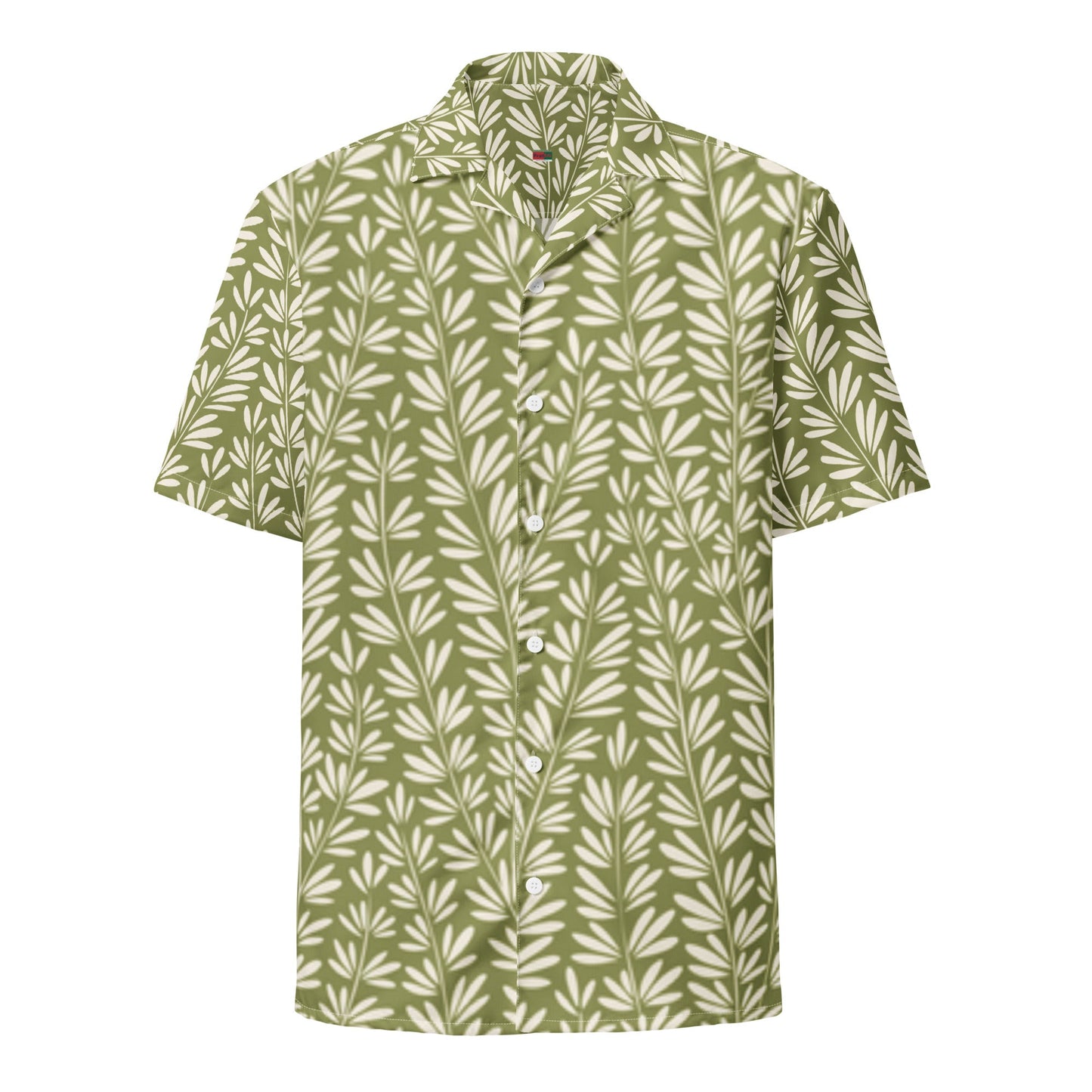 Light Olive Green Floral Beach Shirt - Unisex Short Sleeve Button Down - PratSN