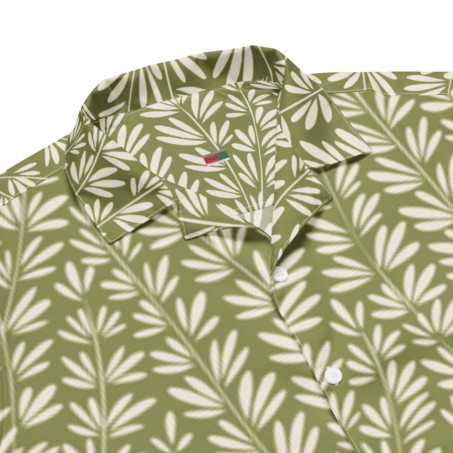 Light Olive Green Floral Beach Shirt - Unisex Short Sleeve Button Down - PratSN