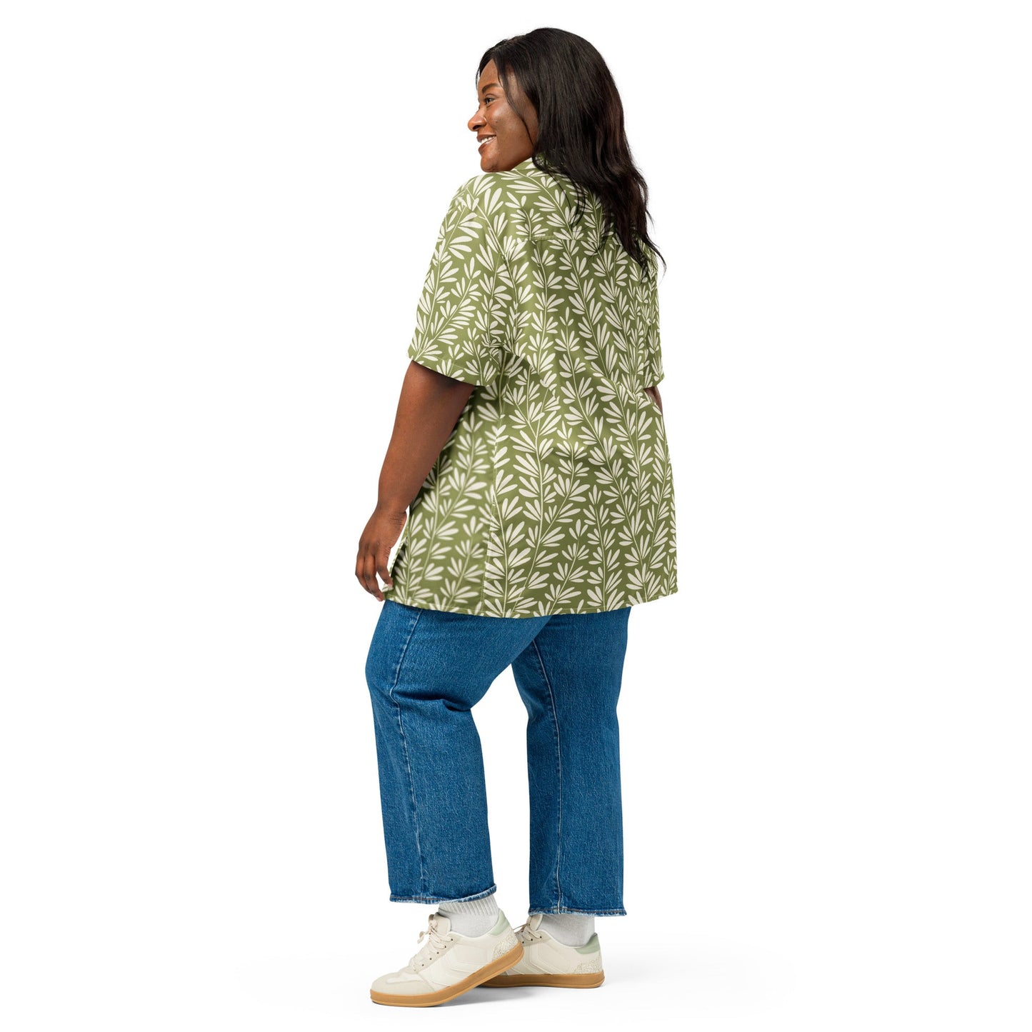 Light Olive Green Floral Beach Shirt - Unisex Short Sleeve Button Down - PratSN