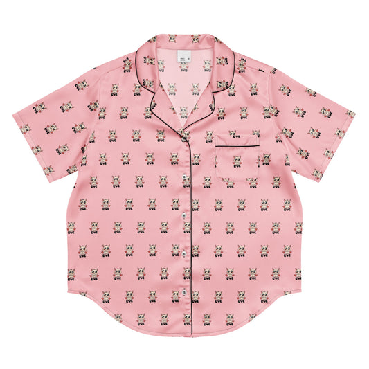 Light pink All - over print women’s short sleeve pajama top - PratSN