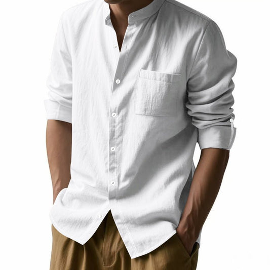 Long Sleeve Stand Collar Casual Men's Pocket Shirt - PratSN