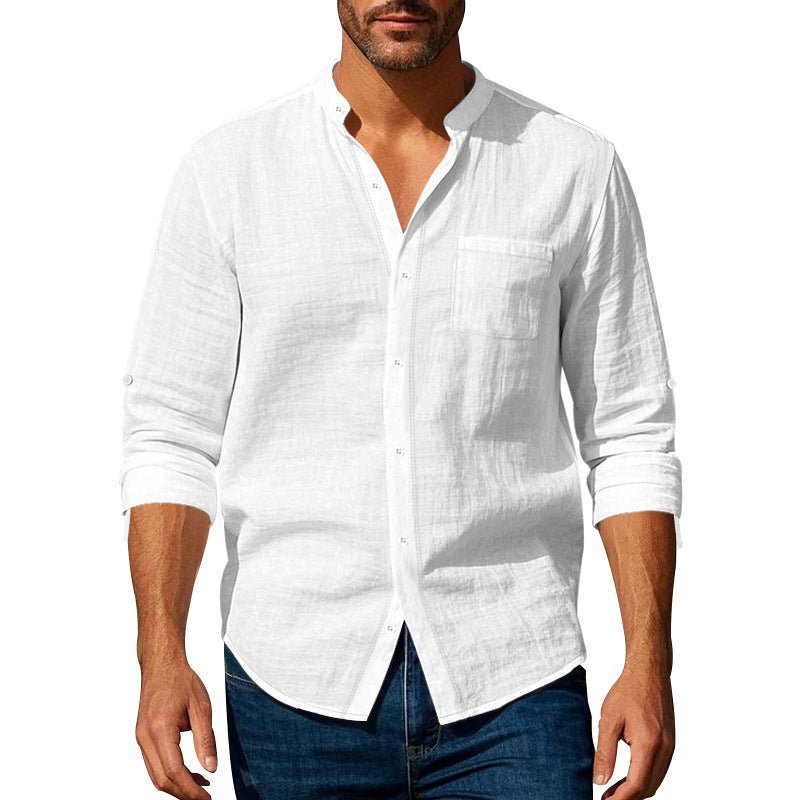 Long Sleeve Stand Collar Casual Men's Pocket Shirt - PratSN