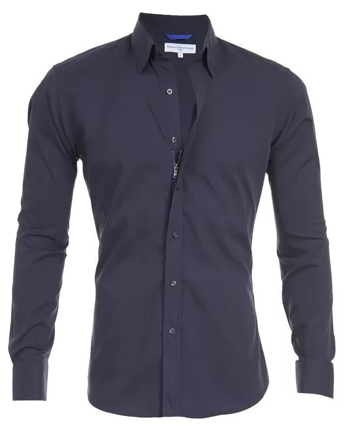Long Sleeve Zipper Shirt With Button Design Fashion Lapel Tops For Mens Clothing - PratSN