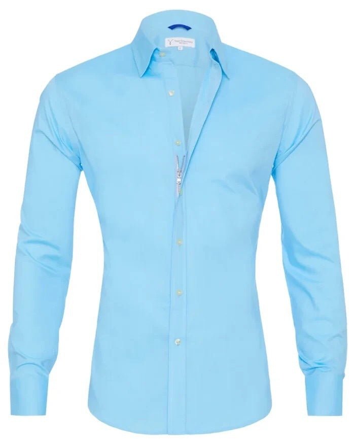Long Sleeve Zipper Shirt With Button Design Fashion Lapel Tops For Mens Clothing - PratSN