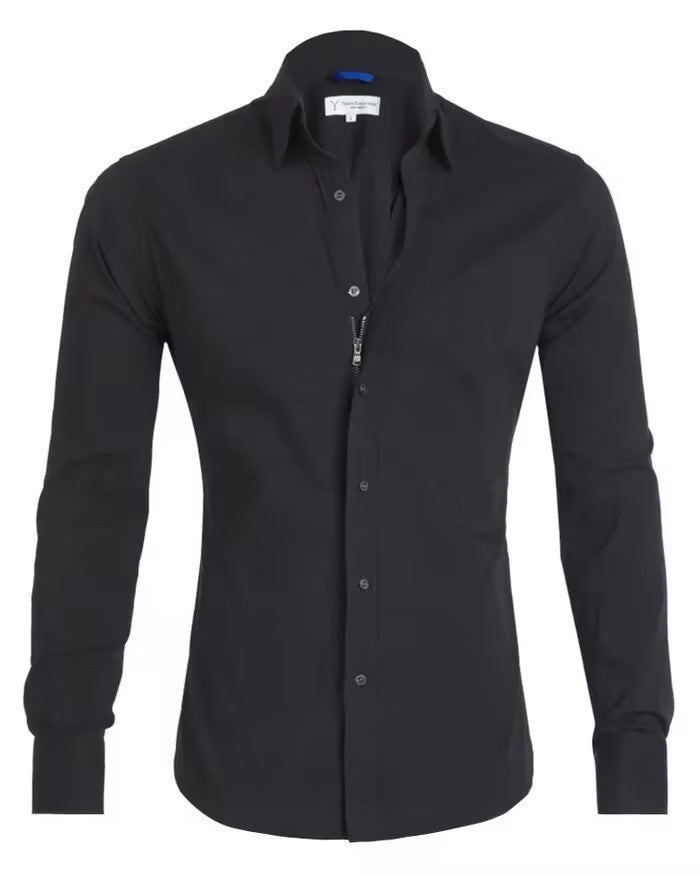 Long Sleeve Zipper Shirt With Button Design Fashion Lapel Tops For Mens Clothing - PratSN