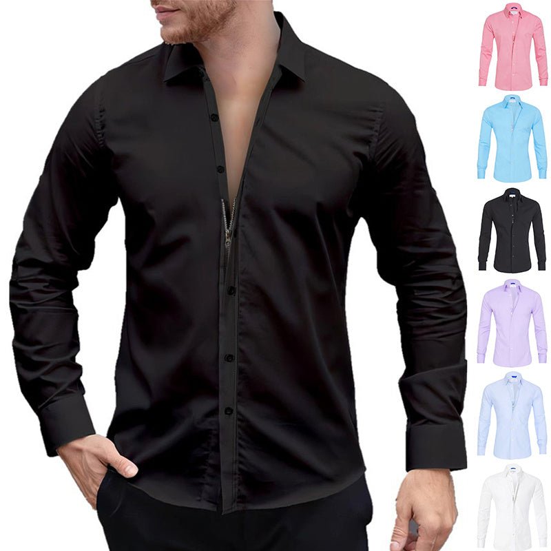Long Sleeve Zipper Shirt With Button Design Fashion Lapel Tops For Mens Clothing - PratSN