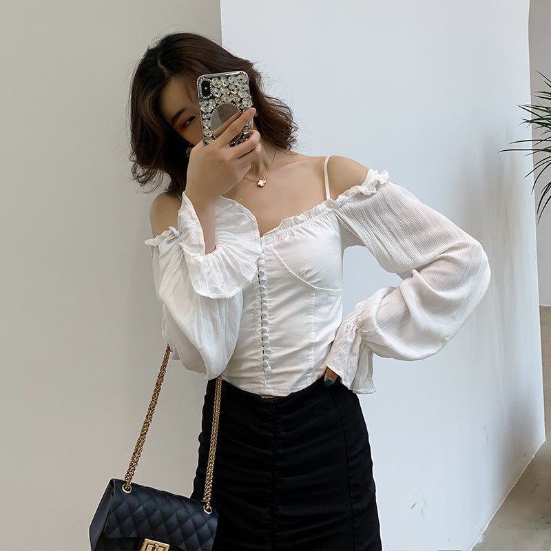 Long - Sleeved Short Shirt With Clavicle Cardio - PratSN