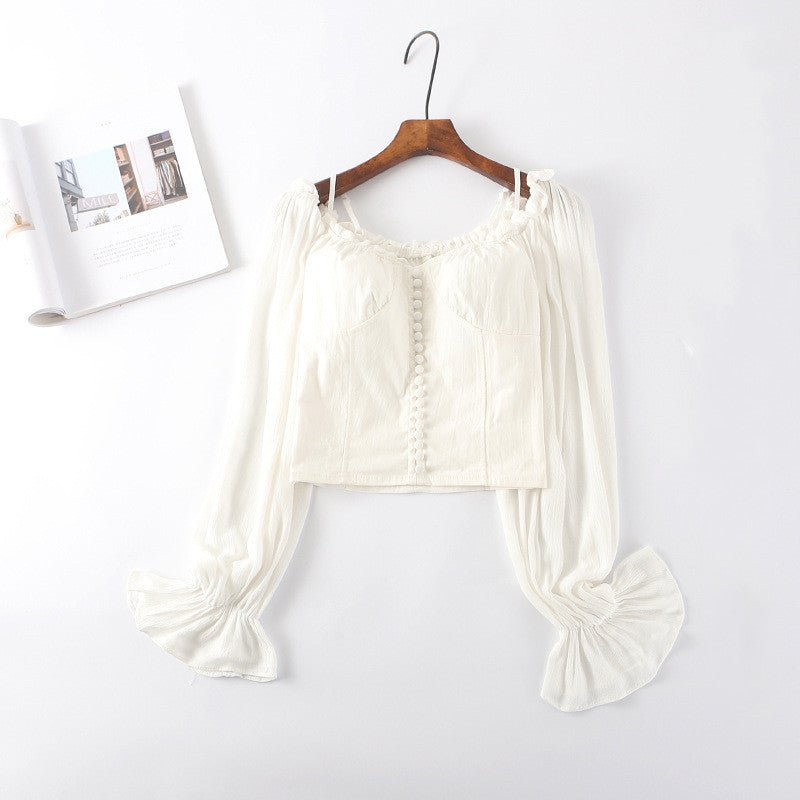 Long - Sleeved Short Shirt With Clavicle Cardio - PratSN