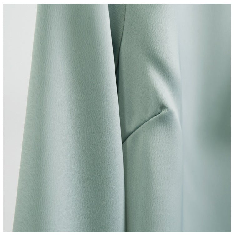 Long - Sleeved Solid Color Shirt With Neckline Tie - PratSN