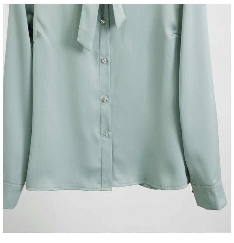Long - Sleeved Solid Color Shirt With Neckline Tie - PratSN