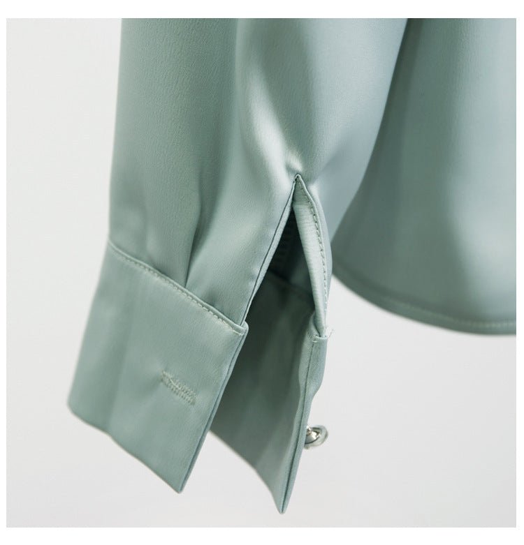 Long - Sleeved Solid Color Shirt With Neckline Tie - PratSN