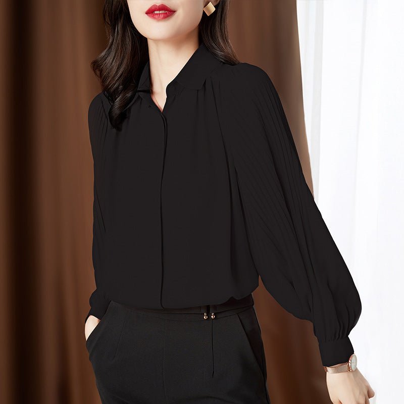 Loose Long - sleeved Women's Fashion Puff Sleeve Lapel Chiffon Shirt - PratSN