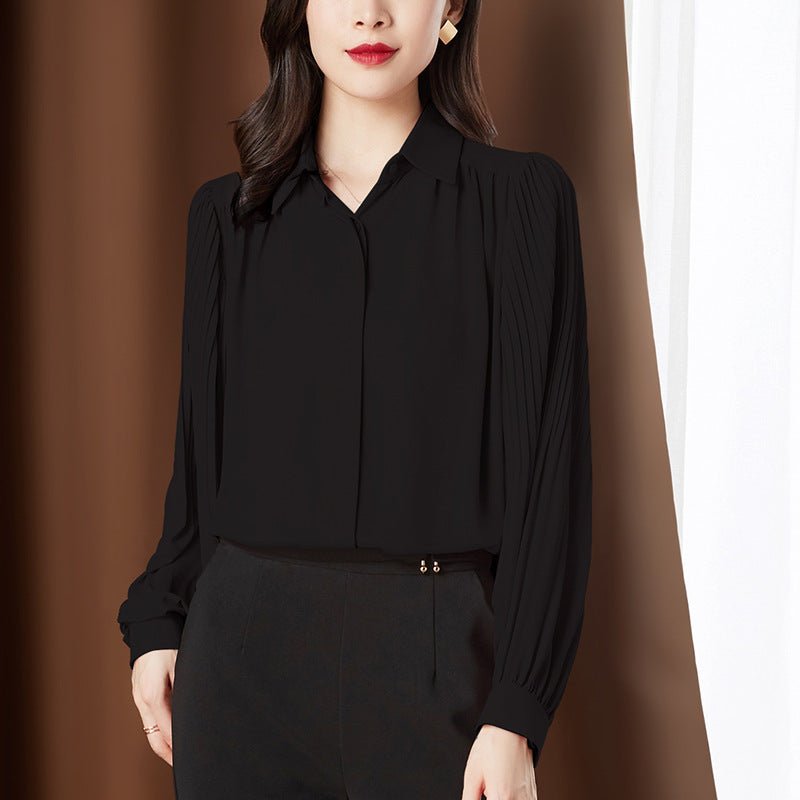 Loose Long - sleeved Women's Fashion Puff Sleeve Lapel Chiffon Shirt - PratSN