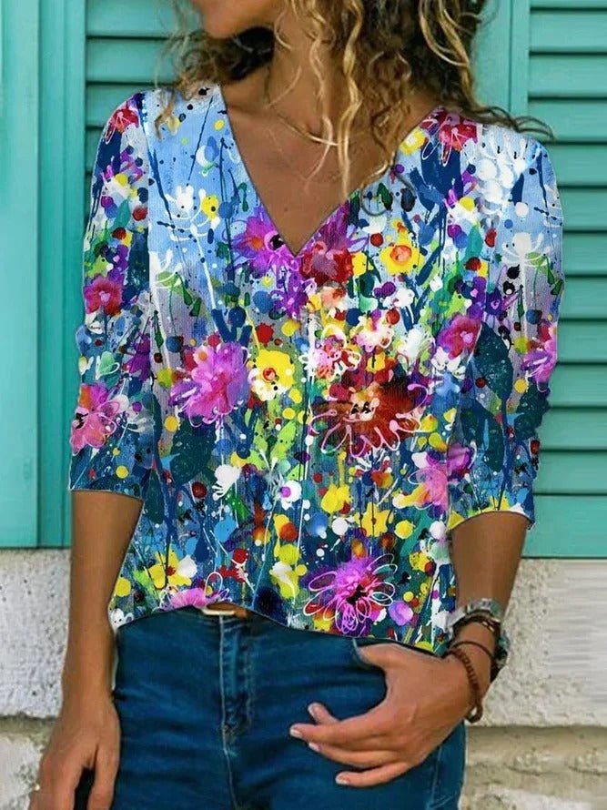 Loose T-shirt Short Sleeve Shirt Fashion Print Top - PratSN
