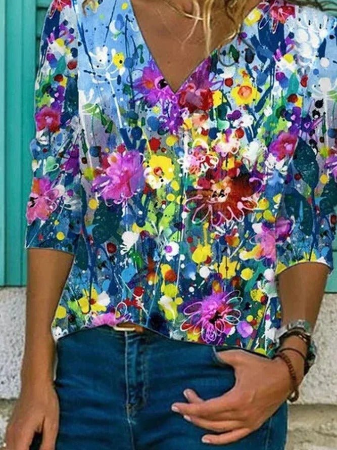 Loose T-shirt Short Sleeve Shirt Fashion Print Top - PratSN