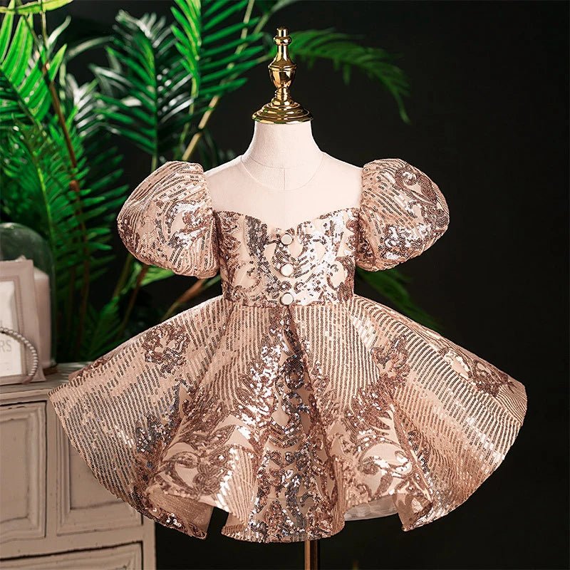 Luxury Birthday Party Dress for Girls with Bow Pink Embroidered Short Evening Gowns Kids Pageant Formal Occasion Dresses Wedding - PratSN