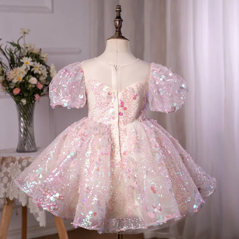 Luxury Birthday Party Dress for Girls with Bow Pink Embroidered Short Evening Gowns Kids Pageant Formal Occasion Dresses Wedding - PratSN