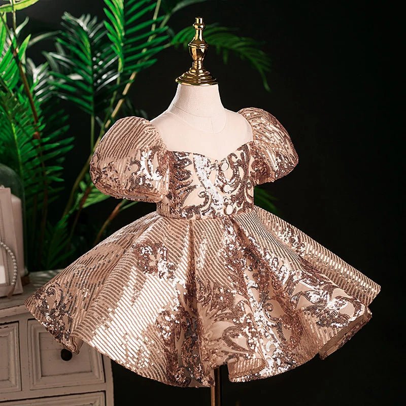 Luxury Birthday Party Dress for Girls with Bow Pink Embroidered Short Evening Gowns Kids Pageant Formal Occasion Dresses Wedding - PratSN