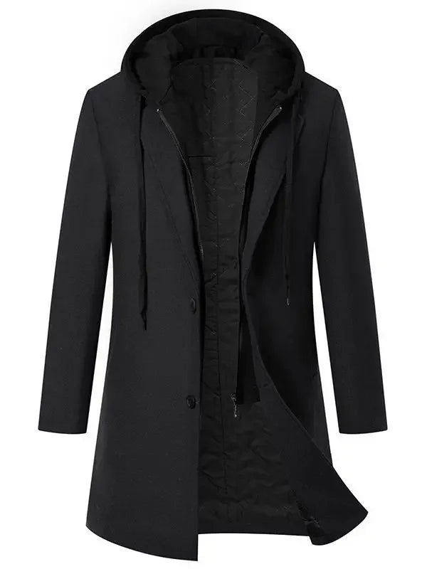 Luxury Business Casual Two - piece Illusion Padded Hooded Woolen Overcoat Autumn/winter High - end Men's Fleece Jacket - PratSN