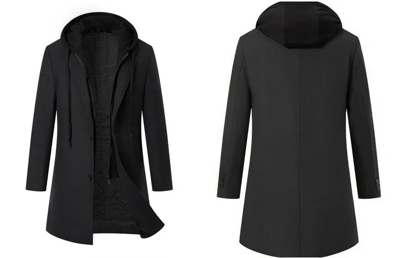 Luxury Business Casual Two - piece Illusion Padded Hooded Woolen Overcoat Autumn/winter High - end Men's Fleece Jacket - PratSN