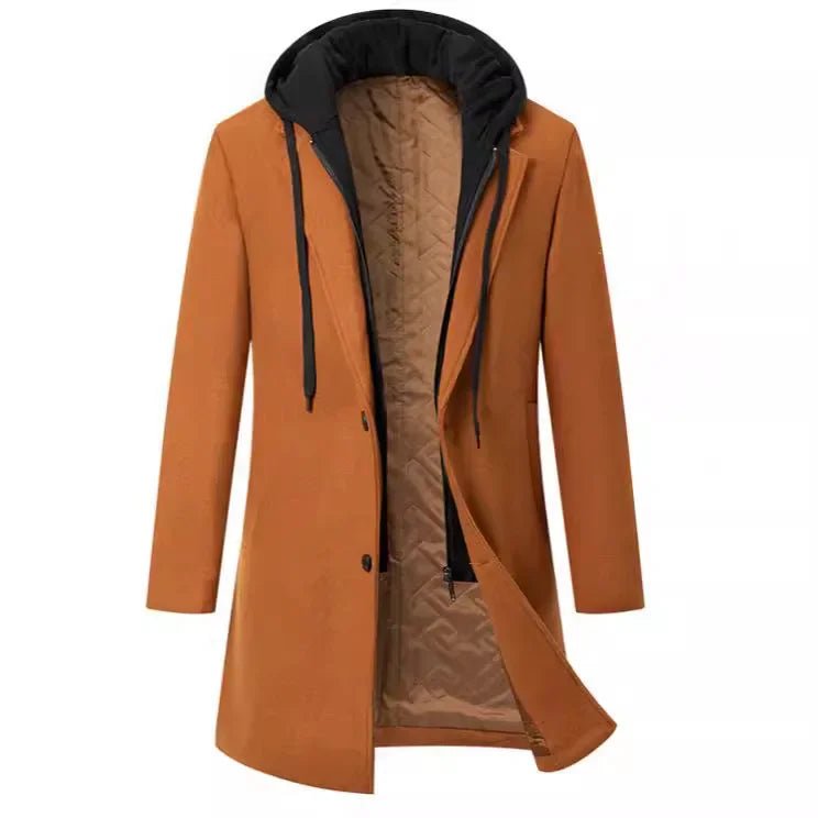 Luxury Business Casual Two - piece Illusion Padded Hooded Woolen Overcoat Autumn/winter High - end Men's Fleece Jacket - PratSN