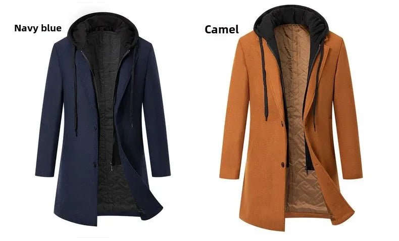 Luxury Business Casual Two - piece Illusion Padded Hooded Woolen Overcoat Autumn/winter High - end Men's Fleece Jacket - PratSN