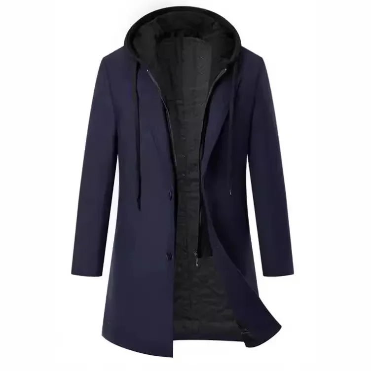 Luxury Business Casual Two - piece Illusion Padded Hooded Woolen Overcoat Autumn/winter High - end Men's Fleece Jacket - PratSN
