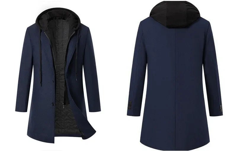Luxury Business Casual Two - piece Illusion Padded Hooded Woolen Overcoat Autumn/winter High - end Men's Fleece Jacket - PratSN