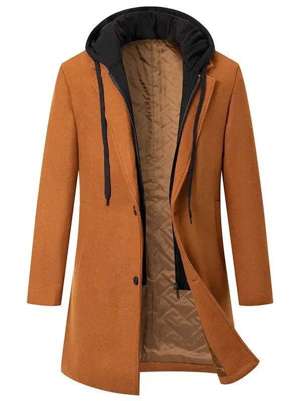 Luxury Business Casual Two - piece Illusion Padded Hooded Woolen Overcoat Autumn/winter High - end Men's Fleece Jacket - PratSN