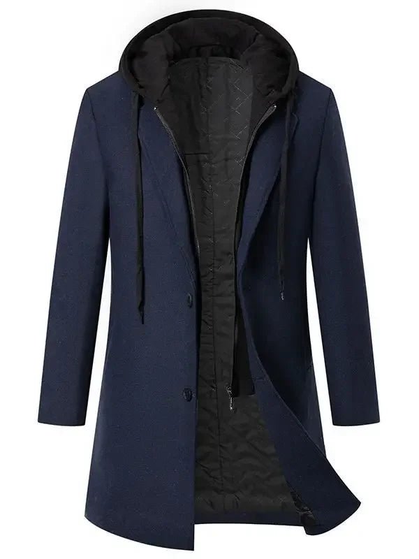 Luxury Business Casual Two - piece Illusion Padded Hooded Woolen Overcoat Autumn/winter High - end Men's Fleece Jacket - PratSN