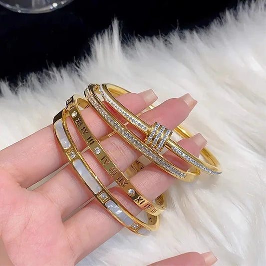 Luxury Gold Plated Bangles Jewelry Women's Hand Bracelet Stainless Steel Bangle Gifts for Women Fashion Accessories Mother's Day - PratSN