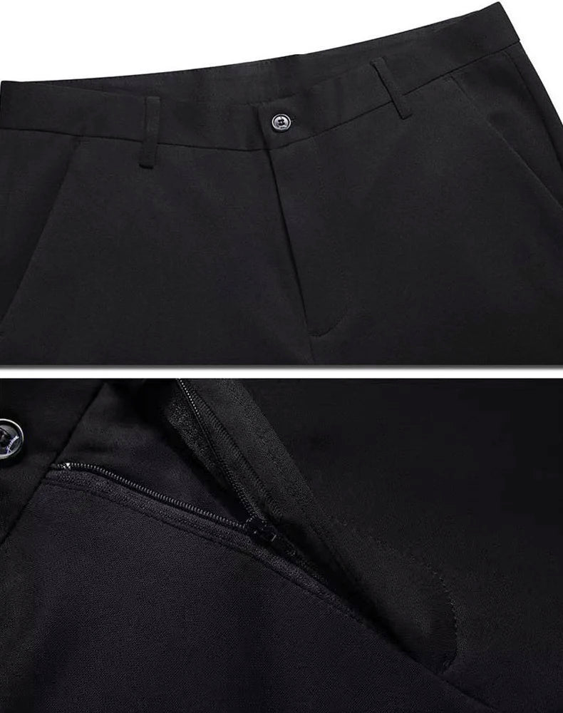 Male Pants Stretch Solid Black Smart Casual Men's Trousers Office Quick Dry Suit Pants New Spring Autumn Korean Straight Pants - PratSN