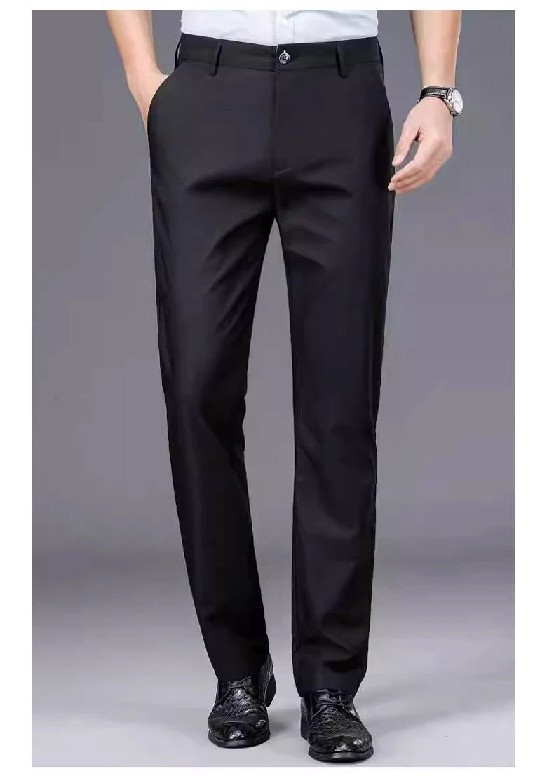 Male Pants Stretch Solid Black Smart Casual Men's Trousers Office Quick Dry Suit Pants New Spring Autumn Korean Straight Pants - PratSN