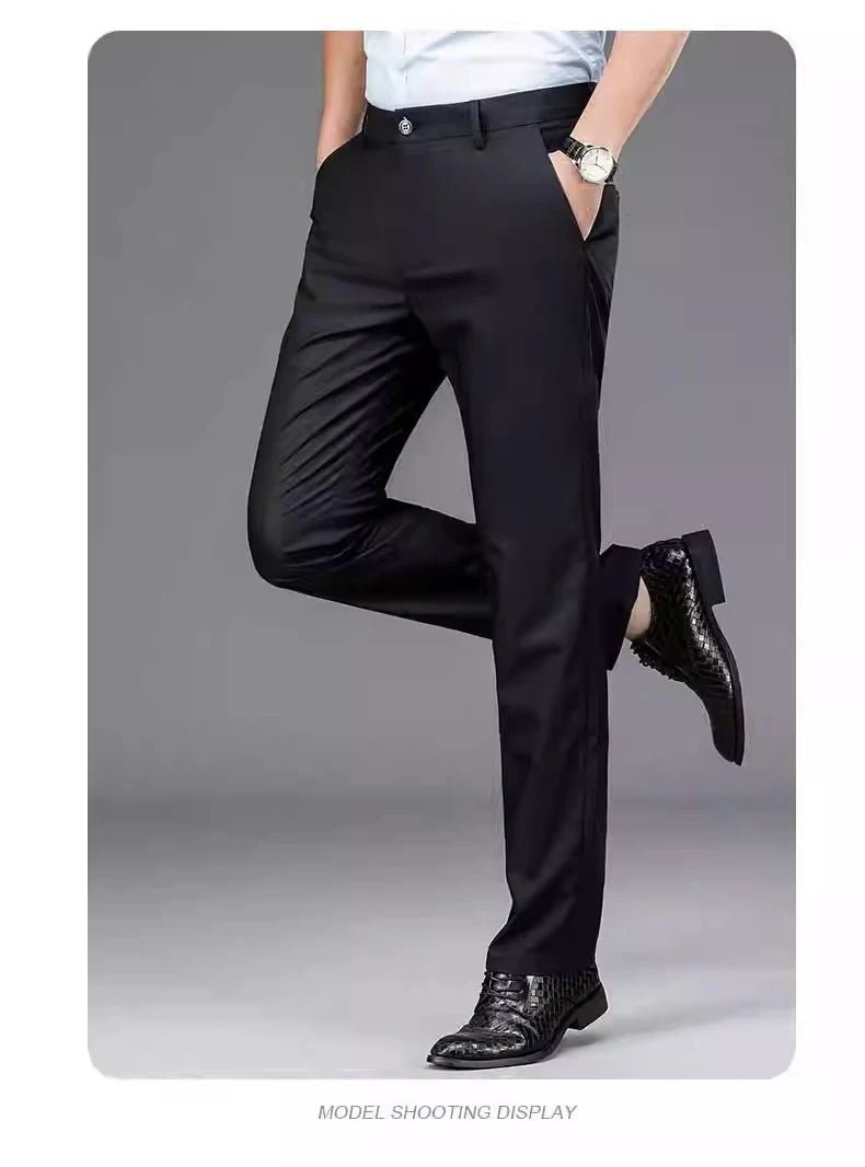 Male Pants Stretch Solid Black Smart Casual Men's Trousers Office Quick Dry Suit Pants New Spring Autumn Korean Straight Pants - PratSN