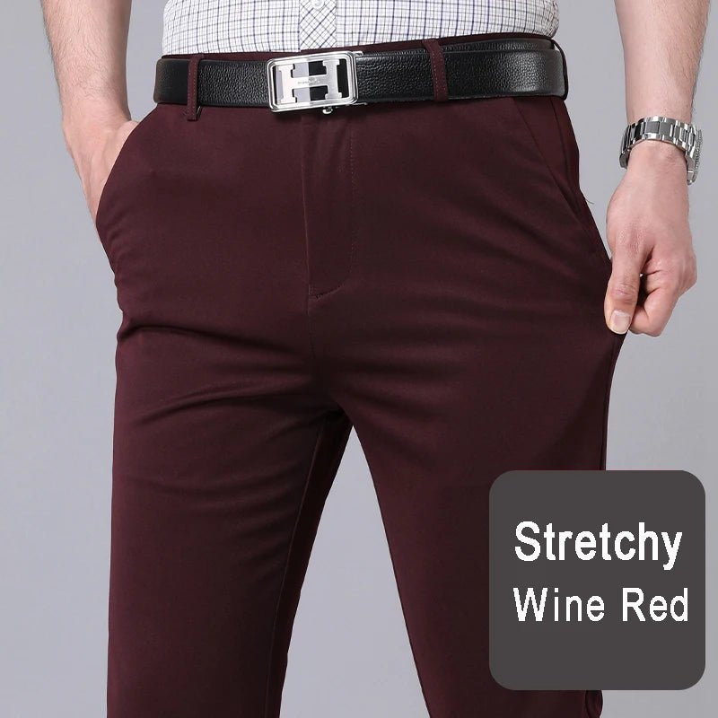 Male Smart Casual Pants Stretchy Sports Men's Fast Dry Trousers Spring Autumn Full Length Straight Office Black Navy Work Pants - PratSN
