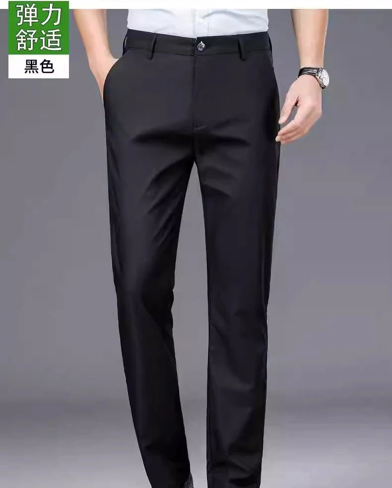 Male Smart Casual Pants Stretchy Sports Men's Fast Dry Trousers Spring Autumn Full Length Straight Office Black Navy Work Pants - PratSN