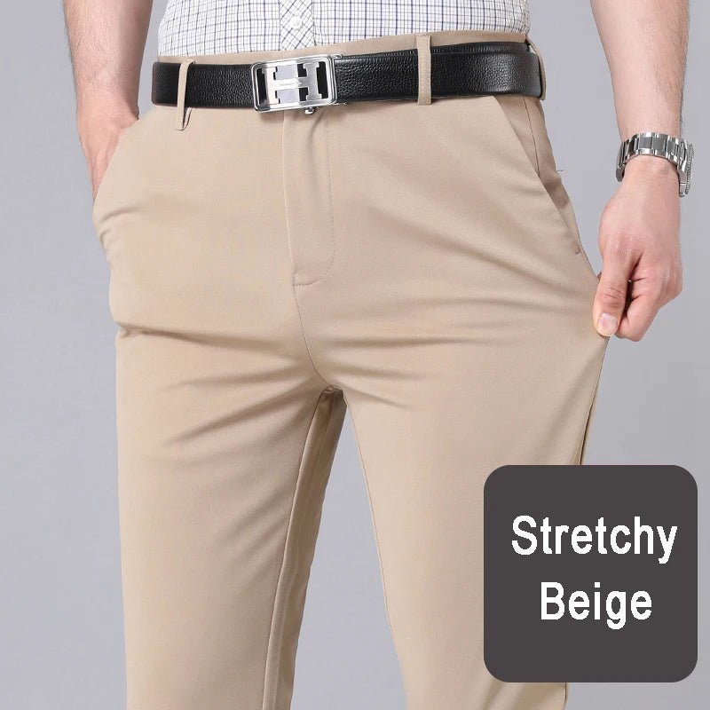 Male Smart Casual Pants Stretchy Sports Men's Fast Dry Trousers Spring Autumn Full Length Straight Office Black Navy Work Pants - PratSN