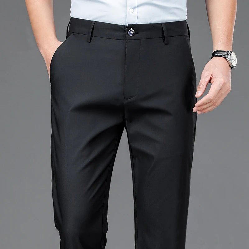 Male Smart Casual Pants Stretchy Sports Men's Fast Dry Trousers Spring Autumn Full Length Straight Office Black Navy Work Pants - PratSN