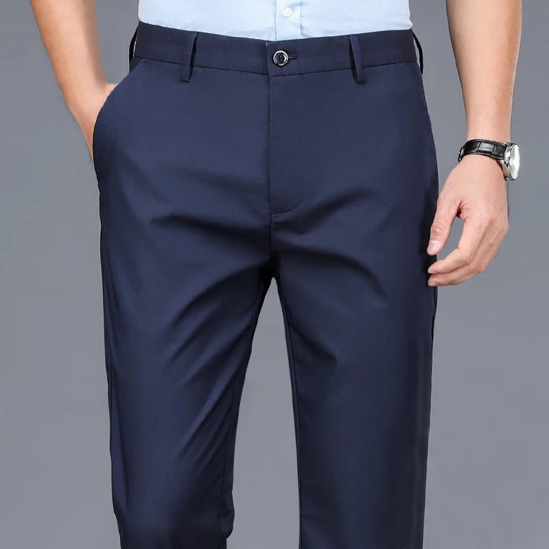 Male Smart Casual Pants Stretchy Sports Men's Fast Dry Trousers Spring Autumn Full Length Straight Office Black Navy Work Pants - PratSN