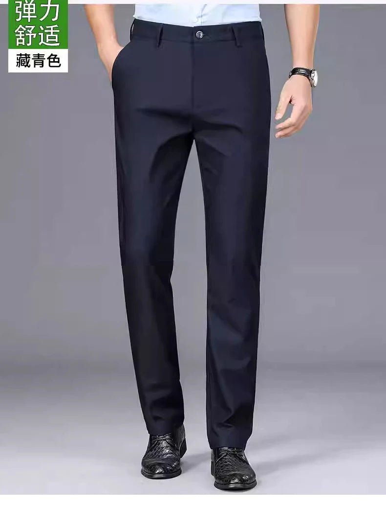 Male Smart Casual Pants Stretchy Sports Men's Fast Dry Trousers Spring Autumn Full Length Straight Office Black Navy Work Pants - PratSN