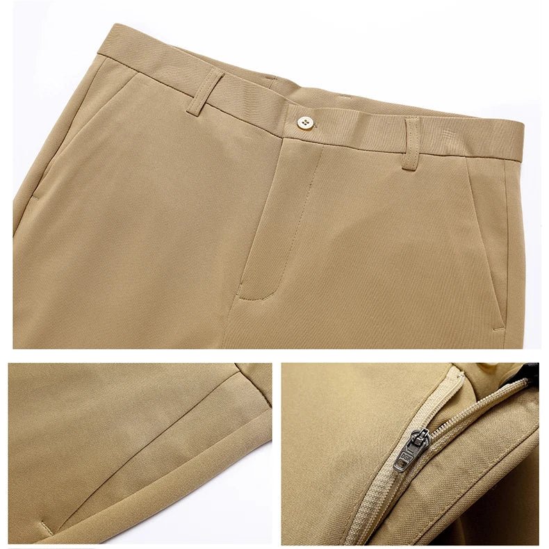 Male Smart Casual Pants Stretchy Sports Men's Fast Dry Trousers Spring Autumn Full Length Straight Office Black Navy Work Pants - PratSN