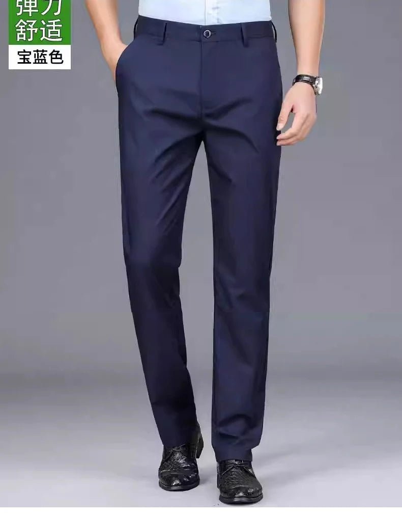 Male Smart Casual Pants Stretchy Sports Men's Fast Dry Trousers Spring Autumn Full Length Straight Office Black Navy Work Pants - PratSN