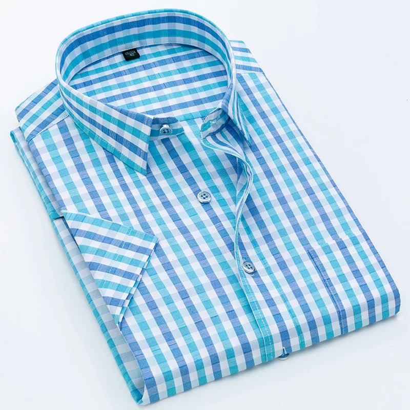 Man High Quality Men's clothing Casual Shirts Leisure Design Plaid Men's Social Shirts Short Sleeve Men's Dress Shirt for men - PratSN