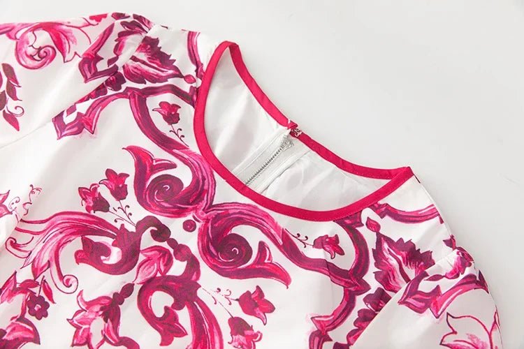 MARYYIMEI Spring Summer Fashion Vintage Women's dress Short Sleeved Red Porcelain Printing Holiday Long Dresses - PratSN