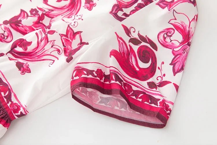 MARYYIMEI Spring Summer Fashion Vintage Women's dress Short Sleeved Red Porcelain Printing Holiday Long Dresses - PratSN