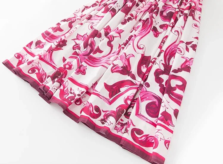 MARYYIMEI Spring Summer Fashion Vintage Women's dress Short Sleeved Red Porcelain Printing Holiday Long Dresses - PratSN