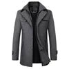 Maz2111 - Fall Winter Double Collar Woolen Men's Coat Casual Long Cotton Padded Men's Windbreaker - PratSN