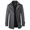 Maz2111 - Fall Winter Double Collar Woolen Men's Coat Casual Long Cotton Padded Men's Windbreaker - PratSN