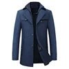 Maz2111 - Fall Winter Double Collar Woolen Men's Coat Casual Long Cotton Padded Men's Windbreaker - PratSN